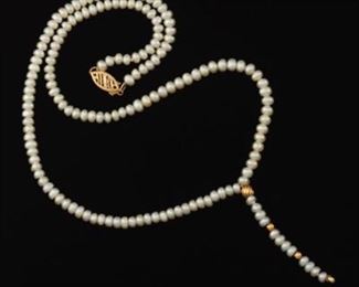 Ladies Gold and Seed Pearl Necklace 
