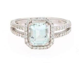 Ladies Gold, Aquamarine and Diamond Ring 