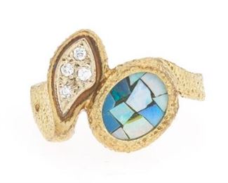 Ladies Gold, Diamond and Opal Mosaic Ring 