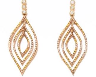 Ladies Gold, Yellow and White Diamond Pair of Earrings 
