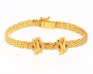 Ladies High Carat Gold and Clear Stones Serpent Skin Bracelet 