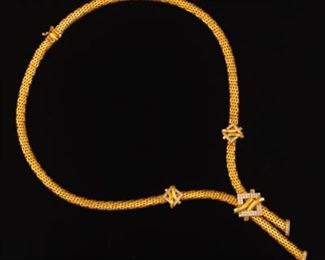 Ladies High Carat Gold and Clear Stones Serpent Skin Necklace 