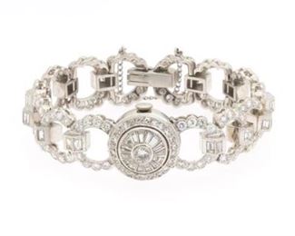 Ladies Hollywood Regency Platinum and Diamond Bracelet with Hidden Watch 