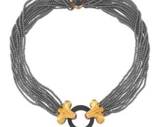Ladies LAGOS Gold, Black Onyx, Pink Tourmaline and Hematite Necklace 