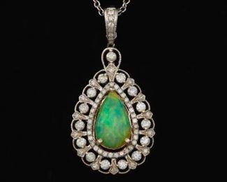 Ladies Opal and Diamond Pendant on Chain 