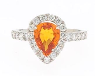 Ladies Orange Sapphire and Diamond Ring 