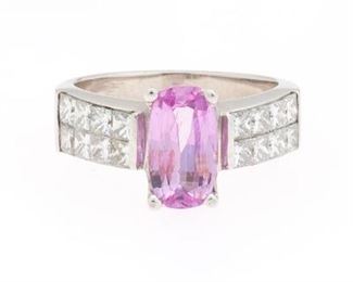 Ladies Pink Sapphire and Diamond Ring 
