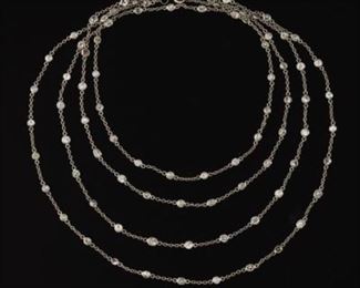 Ladies Platinum and Diamond Long Chain Necklace 
