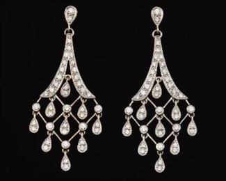 Ladies Platinum, Gold and Diamond Pair of Chandelier Earrings 
