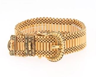Ladies Retro Gold and Enamel Belt Buckle Bracelet with Hidden Watch 