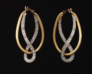 Ladies Two Tone Gold and Diamond Pendant Earrings 