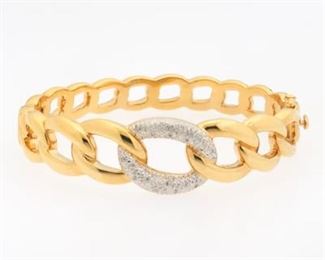 Ladies TwoTone Gold and Diamond Chain Link Bangle 