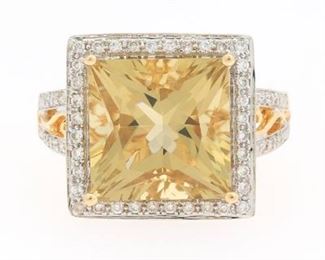 Ladies TwoTone Gold, Golden Beryl and Diamond Fashion Ring 