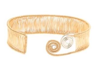 Ladies Vermeil Gold on Sterling Silver Wire Hellenistic Style Flexible Bracelet 