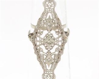 Ladies Victorian Gold and Diamond Navette Filigree Ring 