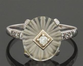 Ladies Victorian Gold, Diamond and Camphor Glass Ring 