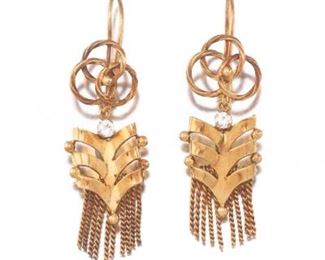 Ladies Victorian Rose Gold and Clear Stones Pair of Fringe Earrings 
