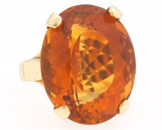 Ladies Vintage Gold and Amber Citrine Oversized Cocktail Ring 