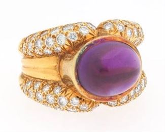 Ladies Vintage Gold, Diamond and Amethyst Ring 