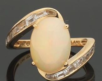Ladies Vintage Gold, Opal and White Topaz Ring 
