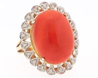 Ladies Vintage LeVian Coral and Diamond Ring 
