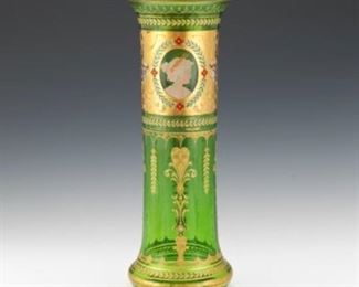 Large Glass Enameled and Bejeweled Vase
