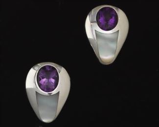 Maboussin Amethyst and Mother of Pearl Ear Clips