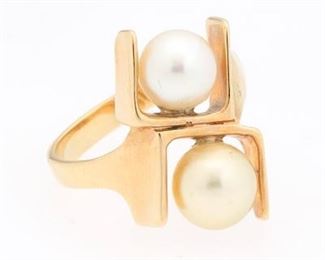Modernist Two Pearl Ring 