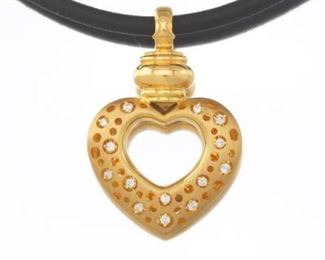 Natasha C Gold, Diamond and Leather Cord Fashion Necklace 