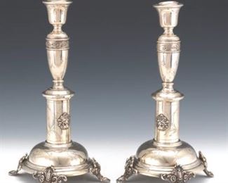 Pair of Antique Judaic Austrian Silver Candlesticks