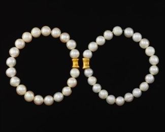 Pair of Cultured Pearl and Gold Bracelets 
