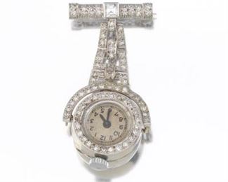 Platinum and Diamond Art Deco Lapel Watch 