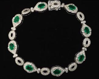Platinum, Emerald and Diamond Bracelet 