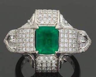 Platinum, Emerald and Diamond Ring 
