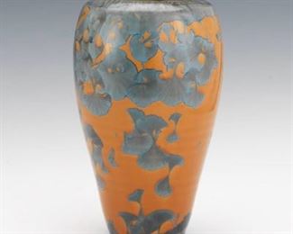 Porcelain Decorative Vase with Teal Crystalline and Amber Glaze 