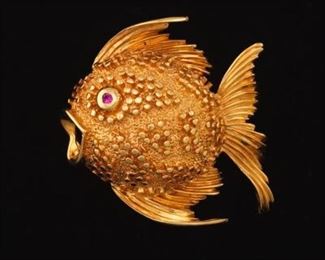 Retro Gold Sunfish Brooch 