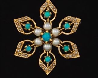 Retro Gold, Opal and Pearl Brooch Pendant 