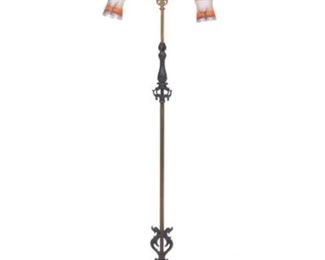 Retro Mixed Metals, Marble and Painted Glass Floor Lamp 