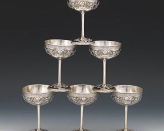 Six Early Twentieth Century Chinese Export Silver Stemmed Dessert Cups