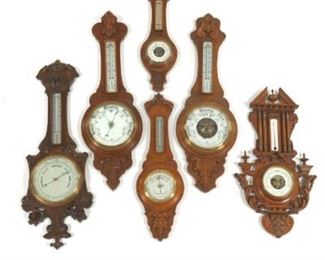 Six Victorian Carved Oak Cased Barometers