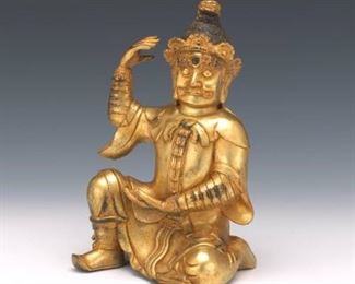 Tibetan Gilt Bronze Sculpture of Buddhist Deity Vaishravana, God of Wealth 