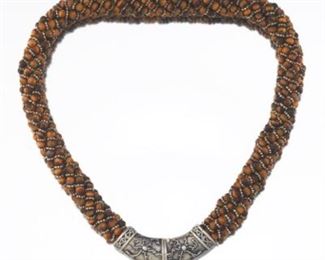 Tiger Eye and Silver Bead Torsade Necklace 