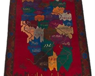 Very Fine Hand Knotted Afghanistan Map Wall Carpet