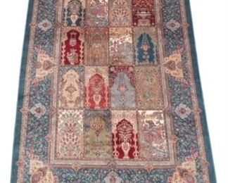 Very Fine Signed Hand Knotted Bamboo Silk Hereke Design Pictorial Blue Carpet