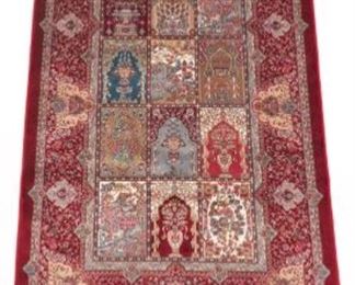 Very Fine Signed Hand Knotted Bamboo Silk Hereke Design Pictorial Carpet 