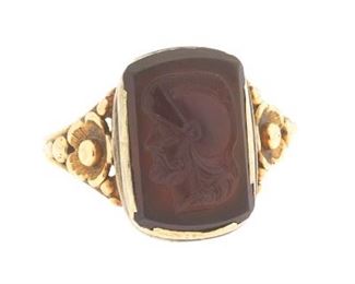 Victorian Gold and Carved Carnelian Cameo Ring 