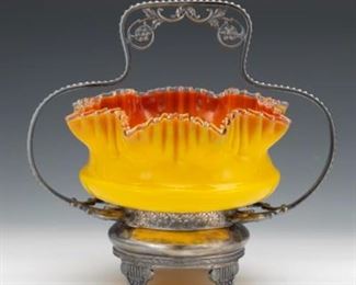 Victorian Silver Plated Metal Holder with Original Hand Blown Glass Insert Bowl, ca. 19th Century