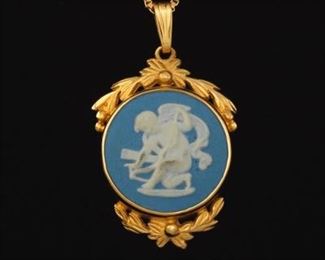 Wedgwood Cameo and Gold Pendant on Chain 