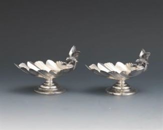 Whiting Mfg. Co. Pair of Acanthus Leaf and Bird Salt Cellars 