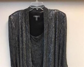 Shimmery gray top and jacket.
